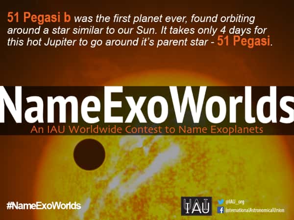 Et vous, quelle proposition allez-vous choisir pour nommer l’étoile 51 Pegasi et sa planète géante ? Votez sur le site <a href="http://nameexoworlds.iau.org/systems/114" target="_blank">NameExoWorlds</a>. © Eso, L. Calçada