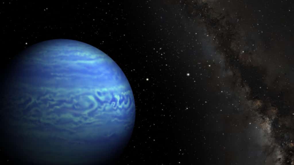 Presque deux fois plus loin du Système solaire que Proxima Centauri, WISE J085510.83-071442.5 (ou WISE J0855-0714) est la naine brune la plus froide connue des astronomes. Illustration de cette étoile ratée, en partie couverte de nuages d’eau. © Nasa, JPL-Caltech, Penn Sate University