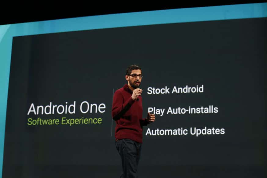 Présentation d’Android One lors de la conférence Google I/O en juin 2014. © Google