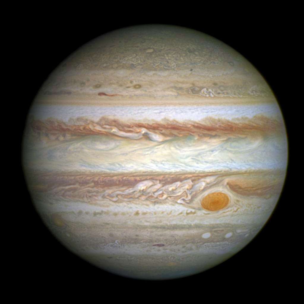 Jupiter photographiée par Hubble le 21 avril 2014. Que serait devenu notre Système solaire si cette planète n’avait pas été là ou bien avait migré près du Soleil comme cela est observé dans d’autres systèmes ? © Nasa, Esa, A. Simon (<em>Goddard Space Flight Center</em>)
