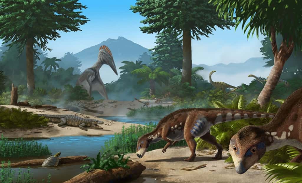 Transylvanosaurus dans son environnement de la fin du Crétacé. © Peter Nickolaus
