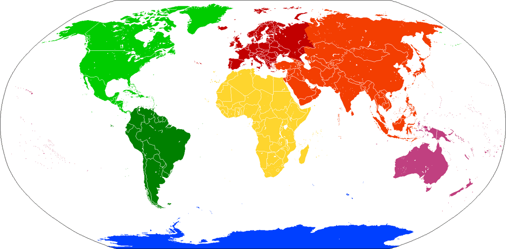 Modèle comportant 7 continents. © <em>Cogito ergo sumo, Wikimedia Commons</em>, CC by-sa 3.0