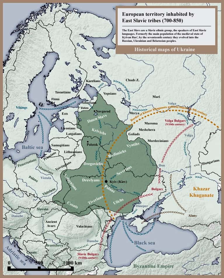 Le territoire occupé par les tribus slaves de 700 à 850. © SeikoEn, <em>Wikimedia Commons</em>, CC by-sa 3.0 