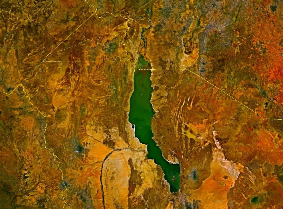 Vue satellite du lac Turkana. © Nasa World Wind, domaine public