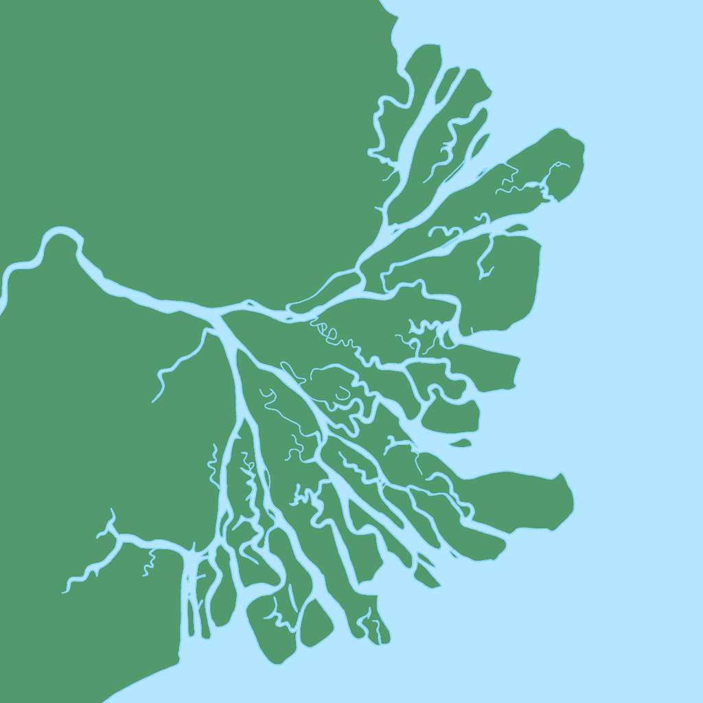 Morphologie du delta de Mahakam, entre influence fluviale et effets de marées. © RizkyJogja, <em>Wikimedia Commons</em>, CC by-sa 4.0 