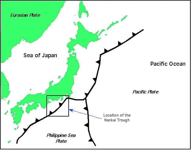 Localisation de la Fosse de Nankai au large du Japon. © Geodaugherty, Wikimedia Commons, CC by-sa 3.0