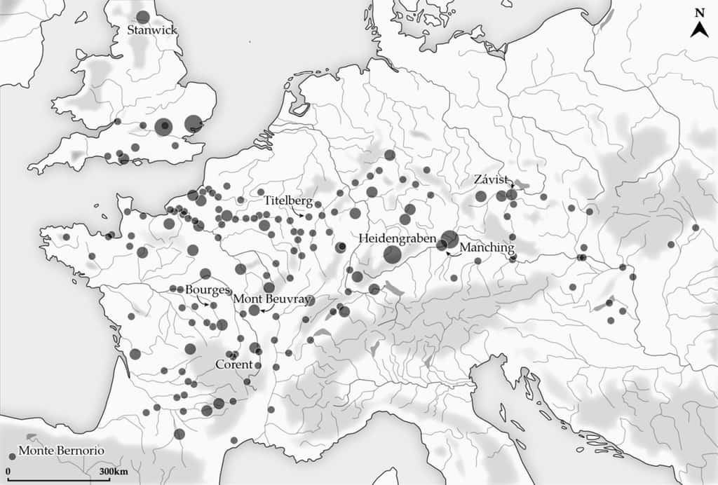 Carte des <em>oppida</em> durant la seconde période de l'âge du fer. © Fernández-Götz, M. (2018), <em>Wikimedia Commons</em>, cc by-sa 4.0 