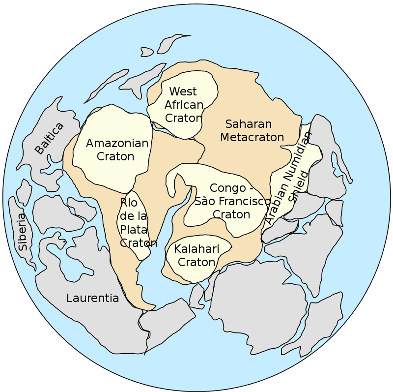 Reconstruction du supercontinent Pannotia. © Aymatth2, Wikimedia Commons, domaine publique