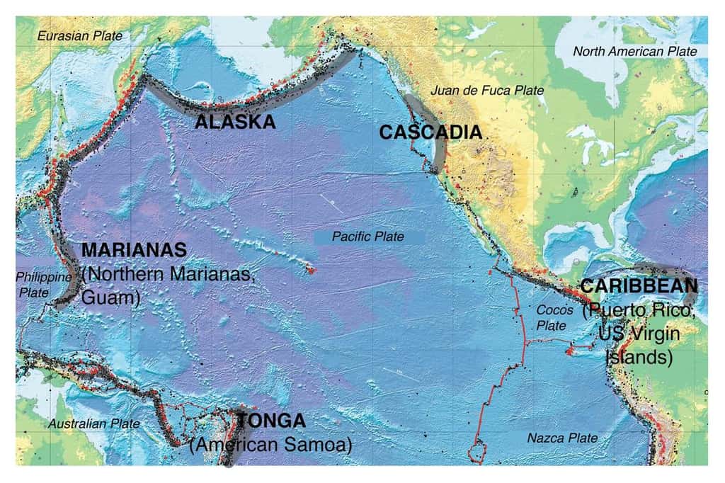 Les zones de subduction actuelles bordant le Pacifique © USGS, domaine public