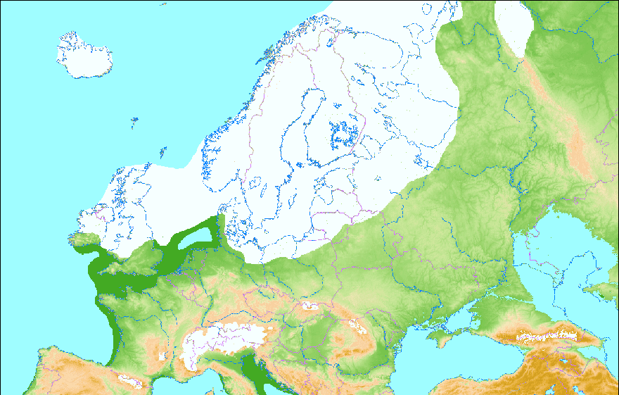 Lors du dernier maximum glaciaire, une épaisse couche de glace recouvrait une large part de l'Europe du Nord. © Ulamm, Wikimedia Commons, cc by-sa 3.0