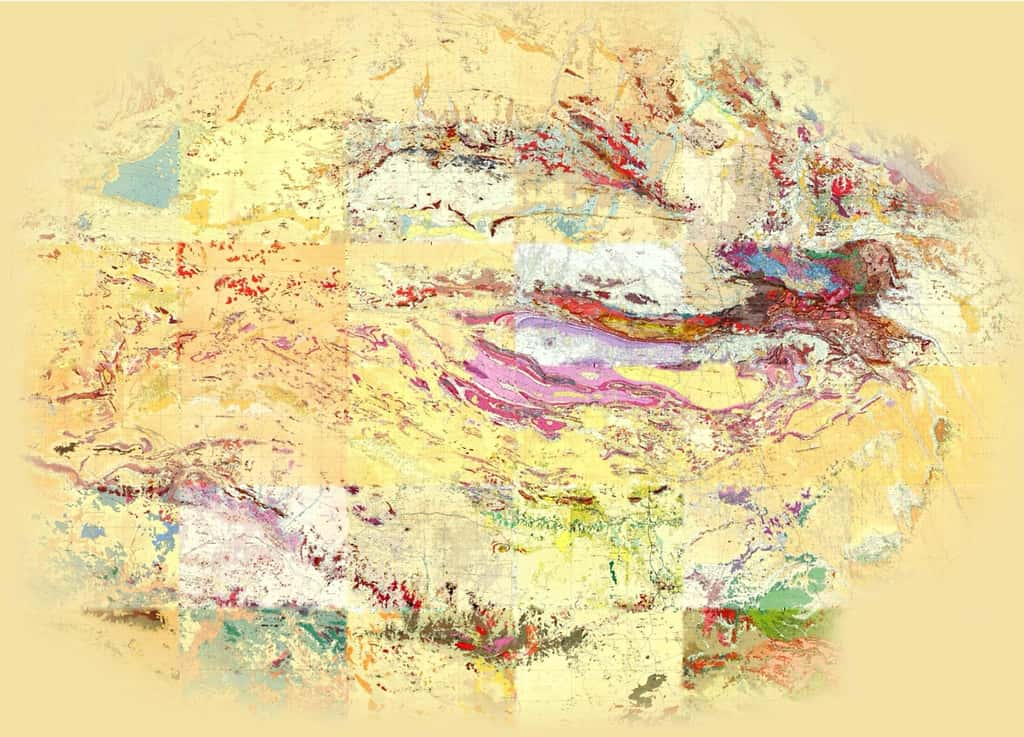 La carte géologique de surface correspondant au cratère MAPCIS (<em>Massive Australian Precambrian-Cambrian Impact Structure</em>). La structure est tellement vaste et ancienne qu'il est difficile de la discerner. © Daniel Connelly