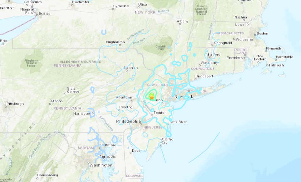 Épicentre du séisme du 5 avril 2024 qui a secoué la ville de New York © USGS