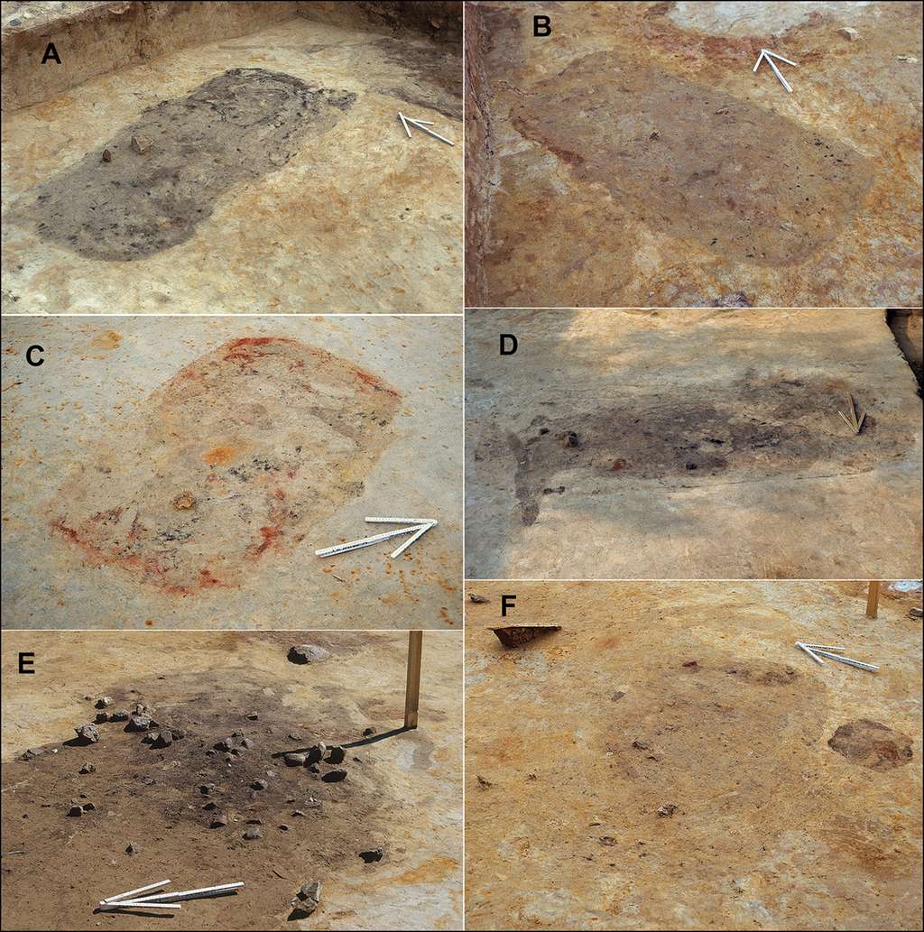 Exemples de fosses, potentiellement des tombes, sur le site de Tainiaro. © Hakonen et al. 2023, Antiquity, CC by 4.0 deed