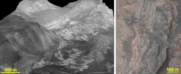Image de l'instrument HiRISE de <em>Mars Reconnaissance Orbiter</em> montrant le bassin de Ladon. © Nasa, HiRISE, <em>University of Arizona</em>