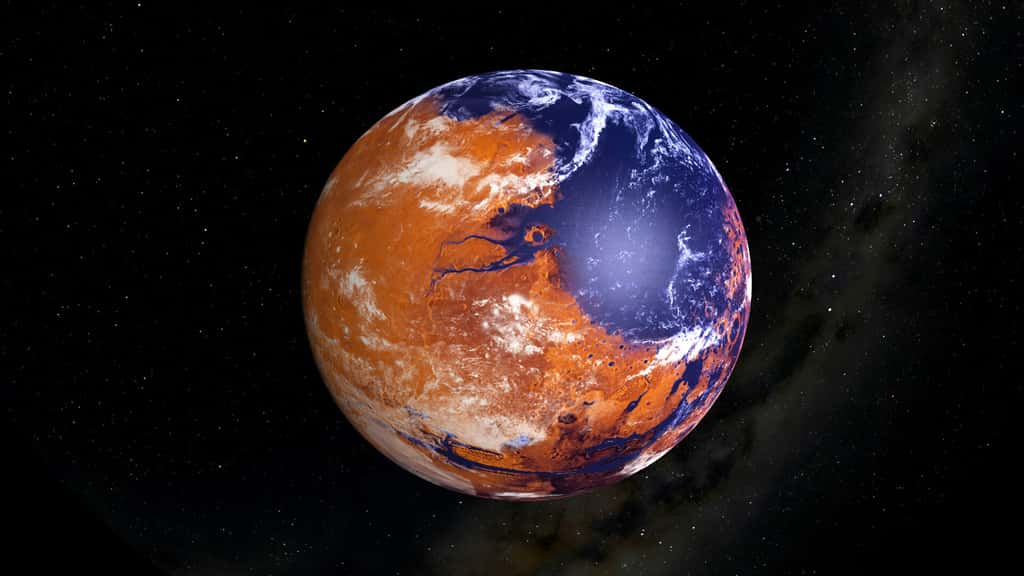 Il existe de nombreuses preuves géologiques qui attestent que Mars, très tôt dans son histoire, a bien possédé des lacs voire un océan © Nasa, MAVEN,<em> The Lunar and Planetary Institute</em>