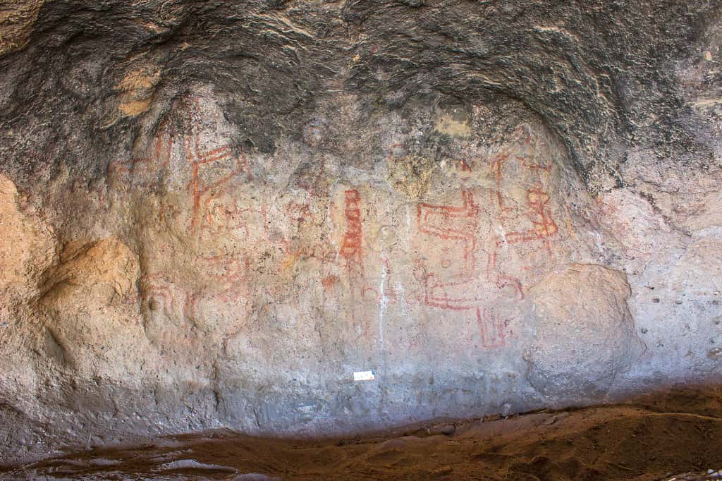 Exemples de peintures retrouvées sur le site Cueva Huenul 1 dans le nord-ouest de la Patagonie. © Guadalupe Romero Villanueva