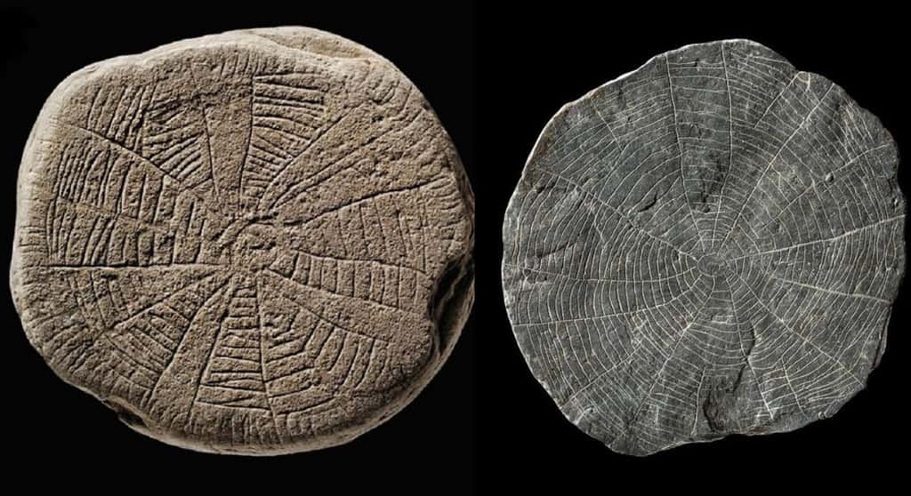 Exemple de deux « pierres de soleil » découvertes sur l'île de Bornholm et datant de -2 900 ans. ©<em> National Museum of Denmark</em>