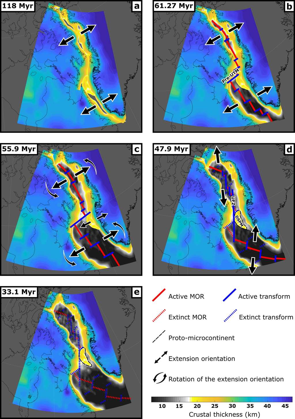 Reconstruction de l'ouverture de détroit de Davis et formation du « proto » microcontinent (DSPM). © Longley et al. 2024, Gondwana Research