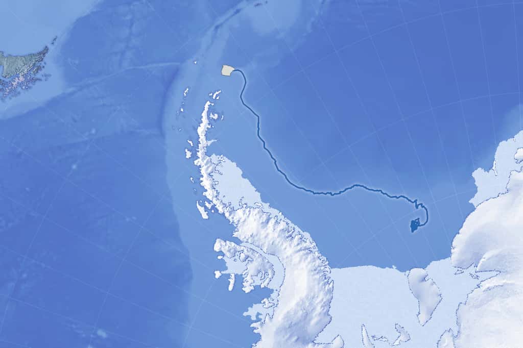L'iceberg A23a est suivi depuis plusieurs mois par les satellite. Son trajet est ici visible, depuis août 2011 jusqu'à ce mois de novembre 2023 © Nasa
