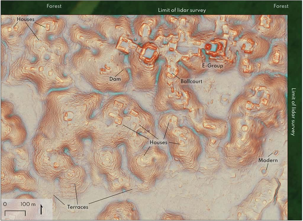 Les experts ont cartographié les données obtenues par Alianza, identifiant de nombreux bâtiments dans ce qui apparait être un complexe urbain complexe et dense. © Auld-Thomas, Canuto and al.