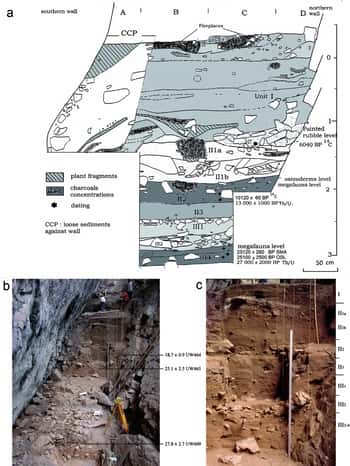 La structure de l'abri rocheux de Santa Elina est décomposée en strates par les archéologues. © A. Vilhena Vialou, D. Vialou
