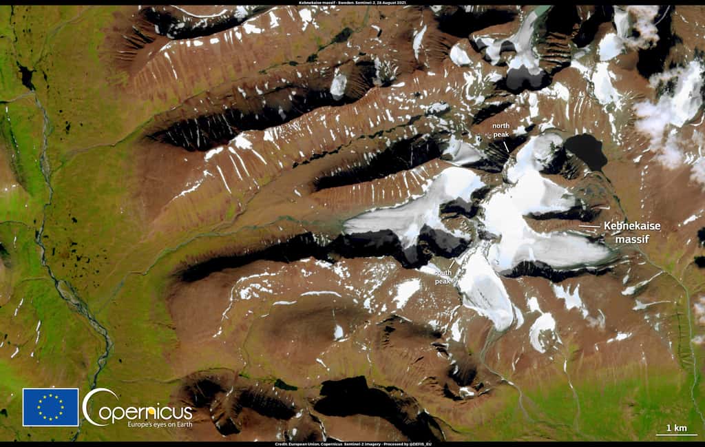 Photo du glacier Kebnekaise, prise par la sonde Sentinel-3A. © Copernicus