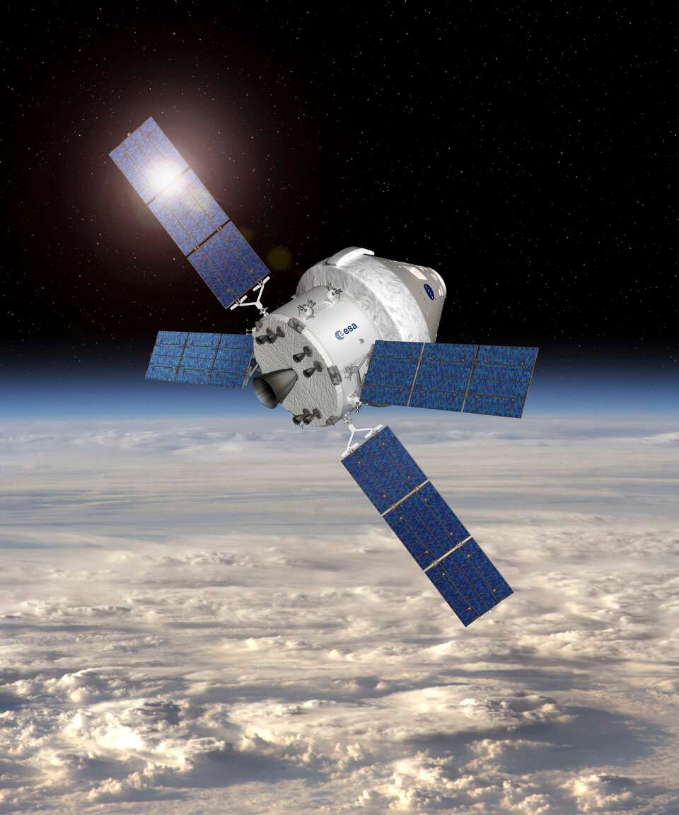 Représentation du vaisseau Orion, dont le module de service est construit par l'ESA. © ESA, Nasa