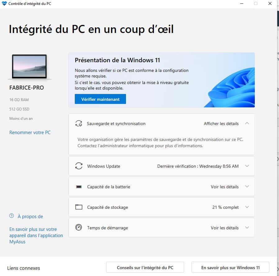 En français, l'utilitaire affiche de nombreuses informations sur l'état de l'ordinateur © Futura, Microsoft