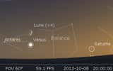 Le 08/10/2013 : la Lune en rapprochement avec Vénus et Antarès. © DR
