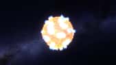 Illustration du flash lumineux produit lorsque l’onde de choc qui traverse la supergéante rouge après l’effondrement de son cœur atteint la surface et la déchire. Dans le cas de KSN 2011d, 500 fois plus grosse que le Soleil, elle a parcouru ses entrailles en environ 20 minutes. L’étoile vit ses derniers instants avant l’explosion. © Nasa, Ames, STScI