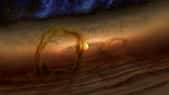 Cette image d'artiste montre ce que verrait un observateur aux yeux sensibles à la fois au domaine visible et à l'infrarouge aux abords des disques protoplanétaires. Il constaterait la présence de l'équivalent des boucles magnétiques du Soleil, mais s'élevant ici au-dessus d'un disque riche en gaz et en poussières. Ces boucles magnétiques seraient à l'origine de l'énigmatique excès de lumière infrarouge associé à ces disques découvert en 2006 par Spitzer et que l'on ne comprenait pas. © Nasa