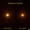 Comparaison de la luminosité de Bételgeuse. À gauche, le 9 février 2016 ; à droite, le 1er janvier 2020. © ottum