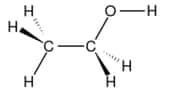 L'éthanol, ou alcool éthylique, porte une fonction alcool, ici sous la forme CH2-OH, dans laquelle le radical OH est hydrophile. © Domaine public