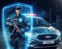 Ford imagine déjà projeter des hologrammes de policiers pour monter la garde autour de ses voitures. © Image généré par AI Copilot