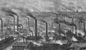 Gravure d'une ville industrielle en Angleterre à la fin du XIXe siècle. © DP