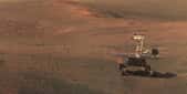 Opportunity en 2016 lors du Sol 3754. Le modèle du rover a été superposé à une véritable photo qu'il a prise. © Nasa, JPL-Caltech, Cornell, ASU, James Sorenson, Model : Nasa, JPL-Caltech, Christian A. Lopez, Image process & synthesis : ​Seán Doran