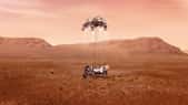 Perseverance, le rover de la Nasa, lors de sa descente vers Mars. © JPL-Caltech, Nasa