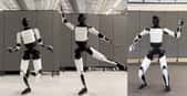 Le robot Optimus de Tesla esquisse quelques pas de danse. © Tesla