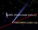 Le 04/04/2013 : la comète Panstarrs en rapprochement avec M31. © DR
