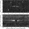 En haut un zoom sur le rectangle rouge, en bas un autre sur la division de Encke montre aussi une petite lune et son disque de poussière (Crédit: Nasa/JPL/Space Science Institute/University of Colorado).