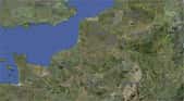 Le trajet Brussels Airport - Paris-Le Bourget vu sur Google Earth : 260 kilomètres sur une route à 215°. © Google Earth