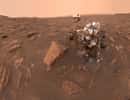 Le robot Curiosity dans le cratère de Gale, son lieu d’atterrissage le 5 août 2012. © Nasa