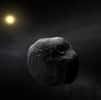 Dans la nuit du 8 au 9 juillet, l'astéroïde 472 Roma occultera pendant quelques secondes la brillante étoile Delta Ophiuchi grâce à un alignement fortuit avec la Terre. Cette vision d'artiste permet d'imaginer ce que verrait une sonde spatiale circulant dans la ceinture d'astéroïdes. Crédit Eso
