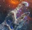 Cette magnifique image des Piliers de la Création est la composée de deux images renvoyées par le télescope spatial James-Webb dans l’infrarouge proche et moyen. © Nasa, ESA, CSA, STScI, J. DePasquale (STScI), A. Pagan (STScI), A. M. Koekemoer (STScI) ; CC by 4.0