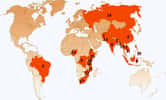 Les pays colorés en rouge cumulent 80% des cas de tuberculose connus dans le monde. © Stop TB Partnership