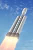 D'une hauteur de 69,2 mètres pour un poids total de 1.400 tonnes au lancement, le Falcon Heavy est un lanceur en ligne à deux étages doté d'une coiffe de 5,2 mètres de diamètre. Au décollage, il développera une poussée totale de 1.700 tonnes. © SpaceX