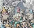 Illustration de la deuxième guerre punique : Hannibal et son armée d'éléphants traversent les Alpes. Dessin de Gottlob Heinrich Leutemann datant de 1866. © Heinrich Leutemann, Wikimedia Commons, DP