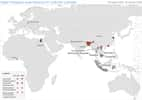 Carte des foyers de grippe aviaire maintenue à jour par la FAO. Le Bangladesh et l'Indonésie sont les plus importants. © FAO