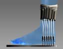 Une représentation simulée de la chaussette à pile microbienne utilisant l'urine pour produire de l'électricité. Le prototype fonctionnel est beaucoup moins ergonomique (voir photo ci-dessous)… © Université de l'Ouest de l'Angleterre