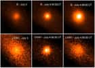 Ces images ont été acquises par le XMM-Newton de l'ESA avant et après l'impact. Les images du haut ont été acquises avec filtre bleu, celles du bas sont du domaine ultraviolet. Les images ultraviolettes mettent en évidence la présence d'ions OH (hydroxyle